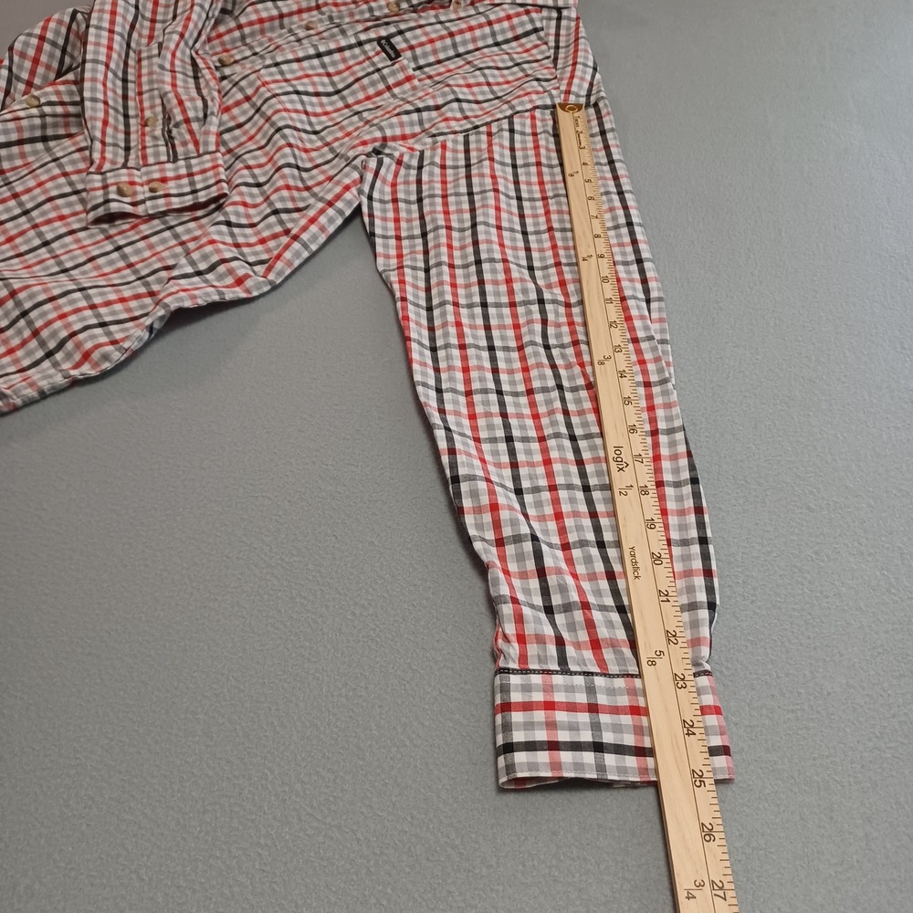 Columbia Mens XL Plaid Button Down Shirt Red Black Grey AM7968 Cotton Stretch - Picture 7 of 12